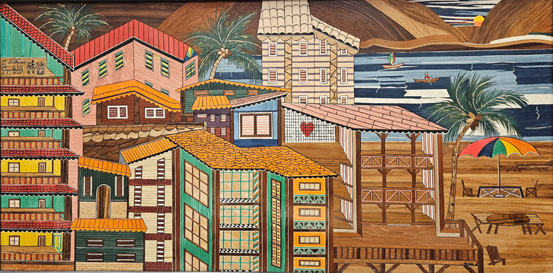 Caribbean Vibes, a marquetry piece by Errol Bruce
